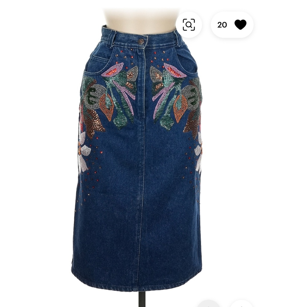 Denim Skirt with beading design 100% Cotton Size 27” waist- Excellent Condition!